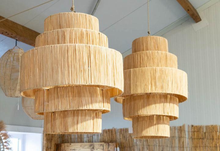 Hanglampen in Raffia - Ibiza-Bohemian Stijl, Huis en Inrichting, Lampen | Kroonluchters, Nieuw, Ophalen of Verzenden