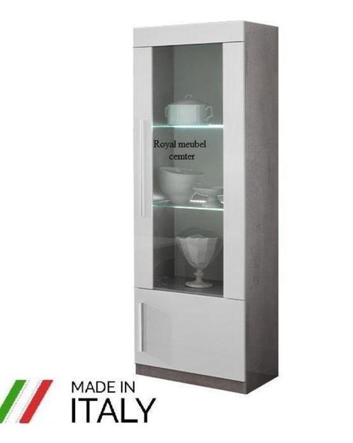 Buffet-Vitrinekast Granada Hoogglans wit-marmer grijs-SALE, Huis en Inrichting, Kasten | Buffetkasten, Nieuw, 150 tot 200 cm, 50 tot 100 cm