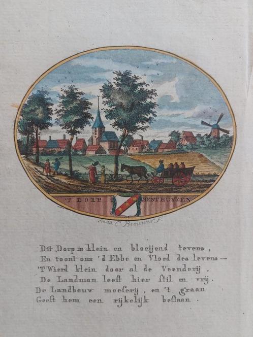 6 / Benthuizen 18de eeuwse gravure van Ollefen en Bakker, Antiek en Kunst, Kunst | Etsen en Gravures, Ophalen of Verzenden
