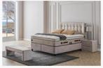 Luxe Boxspring 180x200 met Nachtkastjes en Voetenbank, Beige, Tweepersoons, Ophalen of Verzenden, Zo goed als nieuw