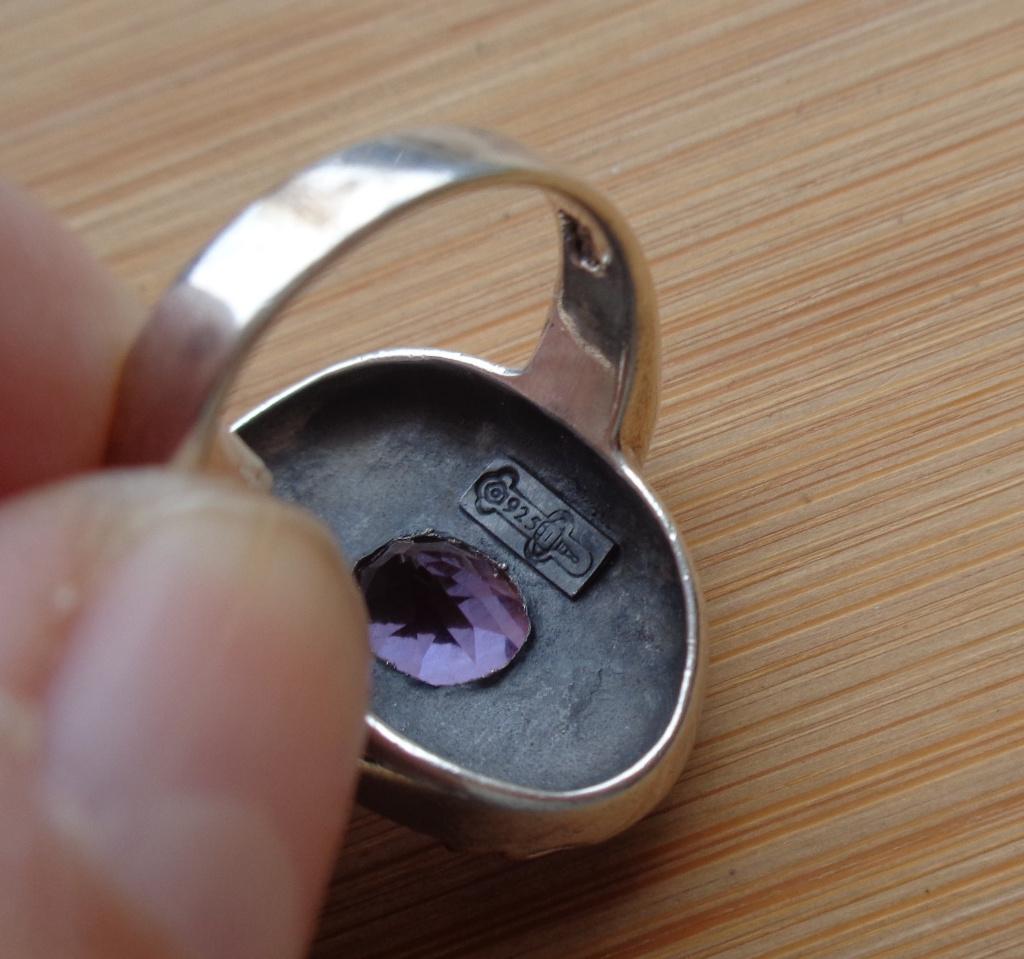 zilveren ring met amethist en markasiet [256], 18 tot 19, Met edelsteen, Ophalen of Verzenden, Zo goed als nieuw
