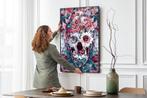 Uniek XXL Glasschilderij | Floral Skull - 6 sizes, Verzenden