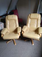 2 leren draaistoelen, Huis en Inrichting, Fauteuils, Ophalen, Gebruikt, 75 tot 100 cm, Hout