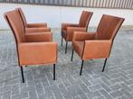 4 design eetkamerstoelen cognac bruin leer, Huis en Inrichting, Stoelen, Nieuw, Ophalen of Verzenden, Metaal, Vier