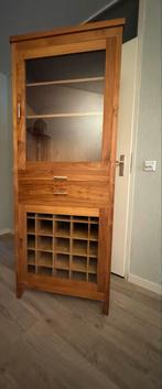 Wijnkast met lade en uitschuifbaar blad, Ophalen, Teakhout, 50 tot 100 cm, Zo goed als nieuw