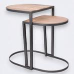 Banktafel set metaal met mangohouten tafelblad, Huis en Inrichting, Tafels | Bijzettafels, Minder dan 55 cm, Metaal of Aluminium