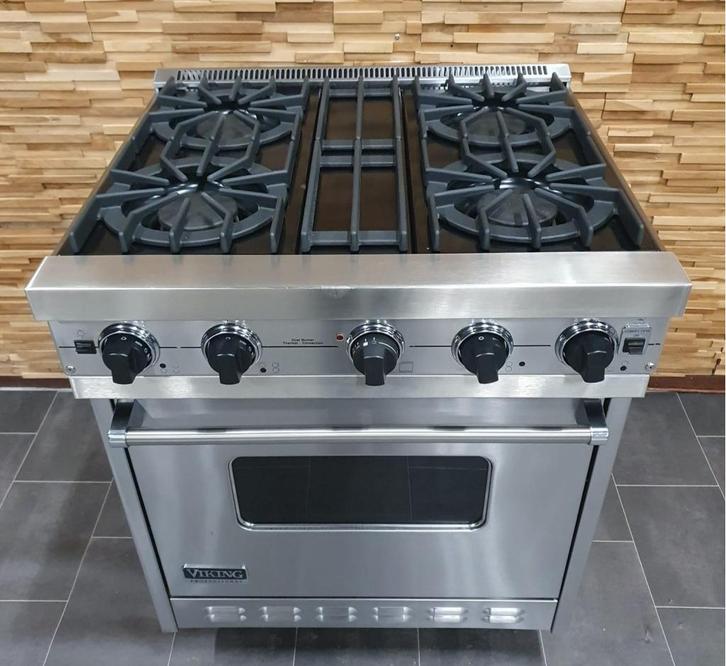 Luxe Viking Fornuis 76cm rvs 4 pits 1 GASOVEN, Witgoed en Apparatuur, Fornuizen, Zo goed als nieuw, Vrijstaand, Gas, 4 kookzones