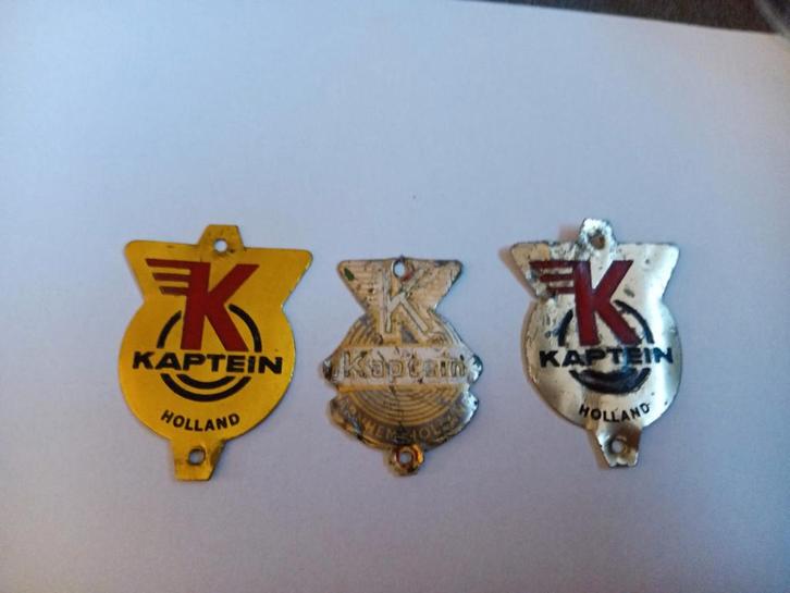 Vintage Kaptein Fiets/Bromfiets Balhoofdplaatjes, Fietsen en Brommers, Fietsonderdelen, Gebruikt, Oldtimer, Overige typen, Ophalen of Verzenden