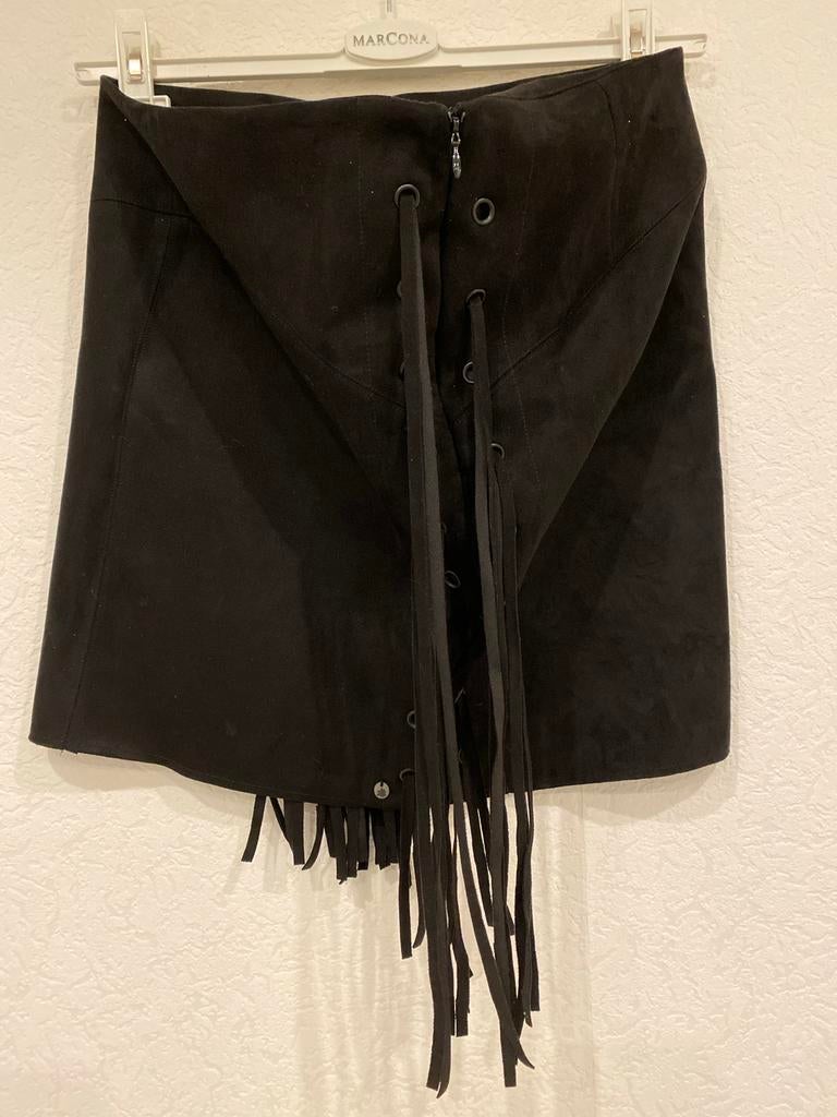 Zwart suède rokje met franjes - Sensation - Maat M, Maat 38/40 (M), Zwart, Ophalen of Verzenden, Zo goed als nieuw