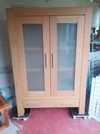 Eiken kast met melkglas, Huis en Inrichting, Kasten | Vitrinekasten, Ophalen, Gebruikt, 100 tot 150 cm, Eikenhout