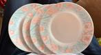 Arcopal, Ontbijtbordjes met roze bloemen,  4 stuks, Huis en Inrichting, Keuken | Servies, Ophalen of Verzenden