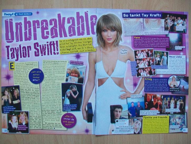 Artikel over Taylor Swift uit Duits tijdschrift 2x A4, Verzamelen, Muziek, Artiesten en Beroemdheden, Nieuw, Boek, Tijdschrift of Artikel