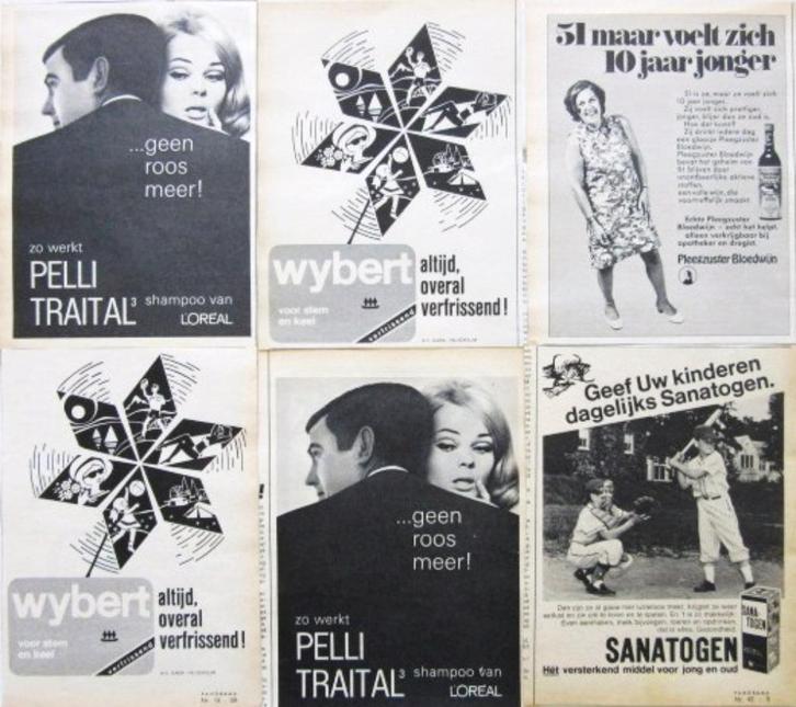 50+ vintage reclames keel haar en drogist producten 1967-69, Verzamelen, Merken en Reclamevoorwerpen, Gebruikt, Overige typen
