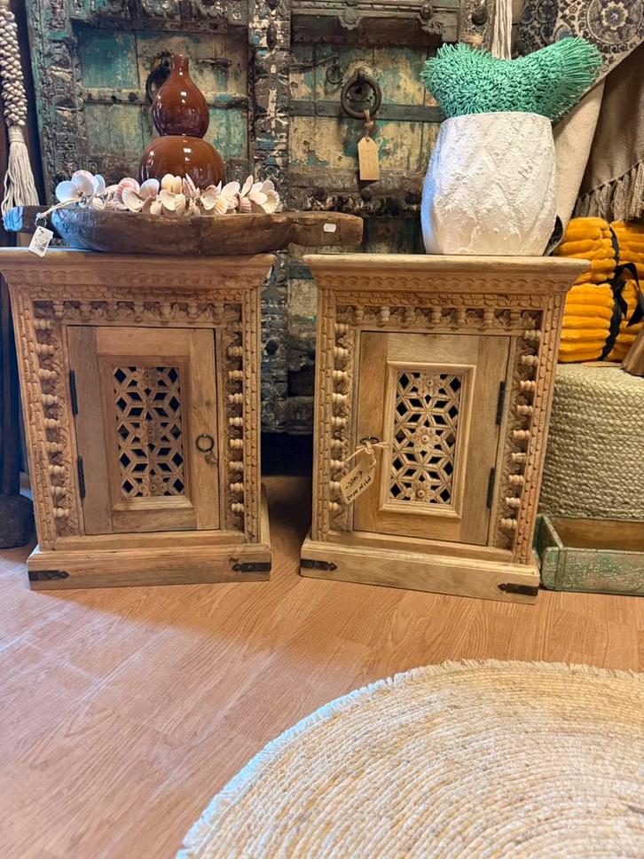 Gave India/Ibiza style nachtkastjes, Huis en Inrichting, Slaapkamer | Nachtkastjes, Nieuw, 55 tot 70 cm, Minder dan 45 cm, Ophalen
