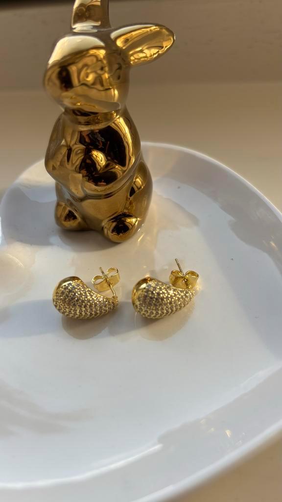 Goudkleurige Teardrop Oorbellen met Zirkonia, Sieraden, Tassen en Uiterlijk, Oorbellen, Nieuw, Hangers, Overige materialen, Goud