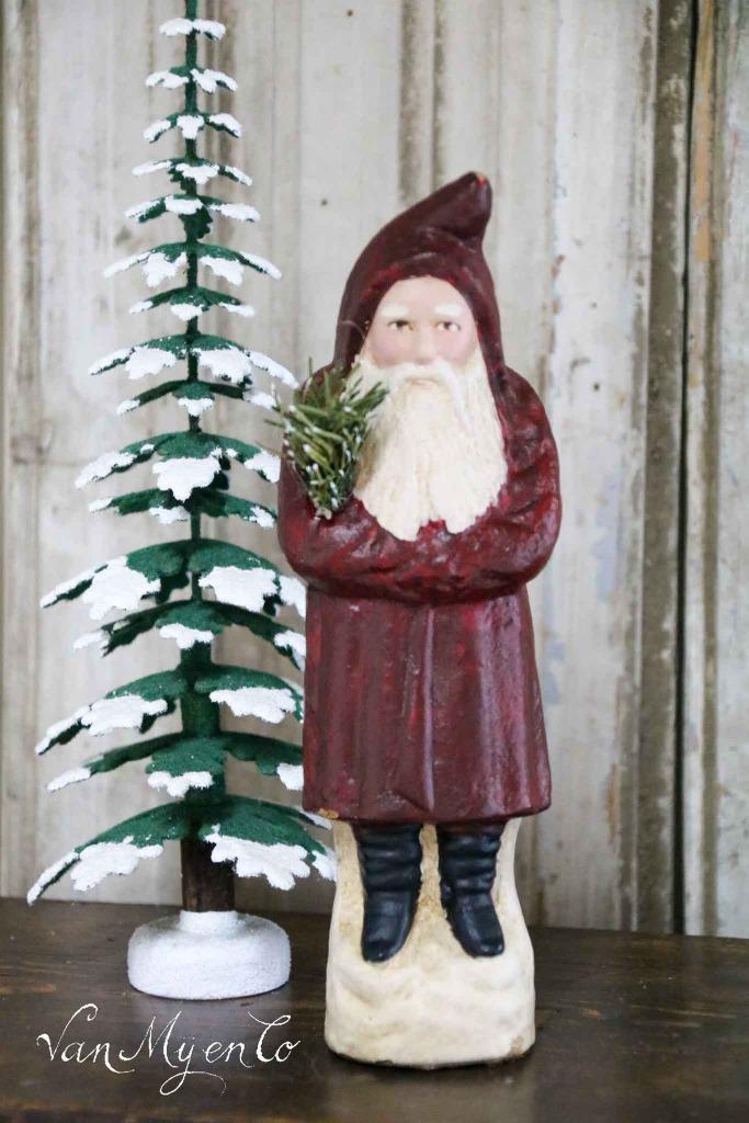 Oude kerstman candycontainer in bordeaux rood, Antiek en Kunst, Curiosa en Brocante, Ophalen of Verzenden