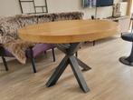 Industriële massief  houten ronde tafel doorsnede 118cm, Ophalen, Rond, Zo goed als nieuw, 100 tot 150 cm
