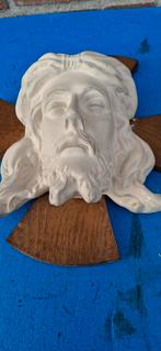 Gipsen Christus Hoofd op Houten Kruis, Ophalen of Verzenden