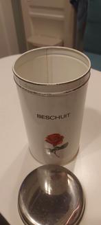 Ronde Brabantia bus met een roosdecoratie voor beschuit, Ophalen of Verzenden, Gebruikt, Beschuit, Overige merken