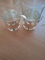 Vintage TheeGlazen met Zilverkleurige Houders, Glas of Glazen, Ophalen of Verzenden, Overige stijlen, Glas