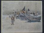 kleuren litho schepen op het strand, gesigneerd Hen. Schmid?, Antiek en Kunst, Kunst | Litho's en Zeefdrukken, Verzenden