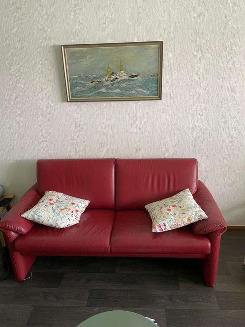 Rode leren bank - in goede staat, Huis en Inrichting, Banken | Bankstellen, Gebruikt, Tweepersoons, 150 tot 200 cm, 75 tot 100 cm