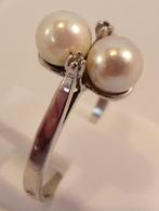 Ring met Diamant en Akoya Parel, 14 karaat witgoud, Sieraden, Tassen en Uiterlijk, Ringen, Met edelsteen, Verzenden, Wit, Zo goed als nieuw