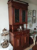 2 delige antiek donker eiken kast glas in lood, Ophalen of Verzenden