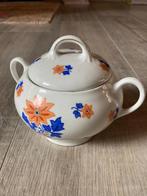 Vintage antieke suikerpot oortjes potje met deksel bloemen, Ophalen of Verzenden