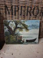 Schilderijtje met bootje, 29x22 cm, Ophalen of Verzenden
