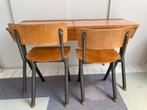Vintage lessenaar/schoolbankje met klep +2 stoeltjes, Antiek en Kunst, Ophalen
