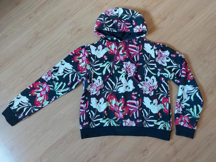 Zwart met bloemprint,  sweater hoody Pom Amsterdam,  maat 38, Kleding | Dames, Truien en Vesten, Gedragen, Maat 38/40 (M), Zwart