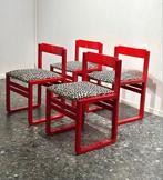 Set van 4 Midcentury Maximalistische Vintage Stoelen, Maximalist Red Rood Print Retro Vintage Midcentury, Zwart, Ophalen of Verzenden