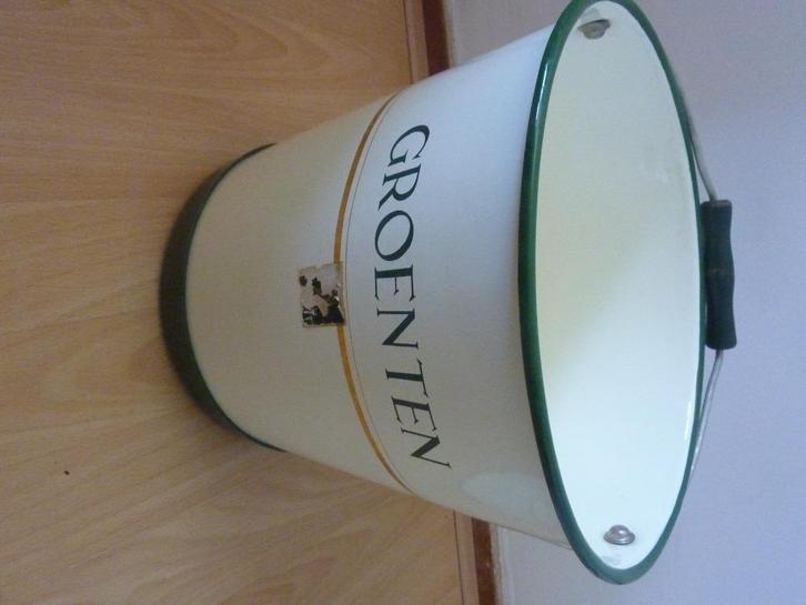 Vintage jaren 60 groenten emmer Kleur creme, Antiek en Kunst, Curiosa en Brocante, Ophalen of Verzenden