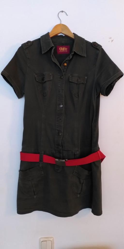 Donkergroene doorknoop jurk, cargo model, lage taille, M, 40, Kleding | Dames, Jurken, Gedragen, Maat 42/44 (L), Groen, Boven de knie