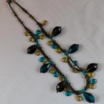 Antieke Kralenketting Turquoise, Geel, Brons, Verzenden