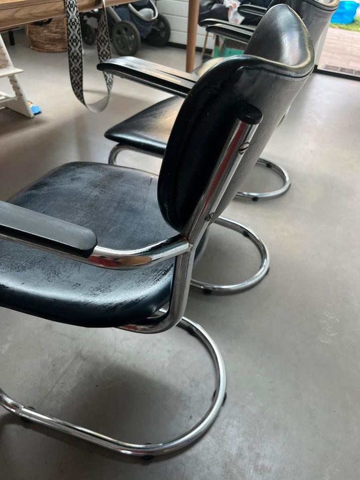 Retro “de wit” stoelen sky leer, Huis en Inrichting, Stoelen, Gebruikt, Leer, Wit, Ophalen of Verzenden