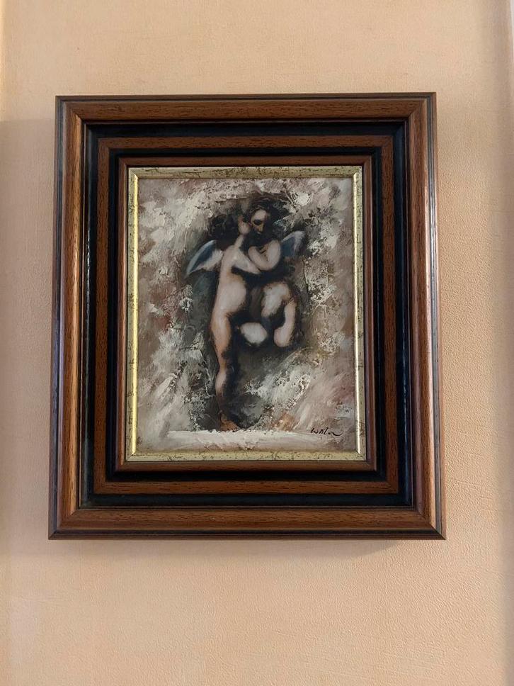 Klassiek Schilderij Engeltjes Ingelijst Hout Goud Accent, Antiek en Kunst, Kunst | Schilderijen | Klassiek, Ophalen of Verzenden