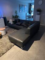 Stijlvolle zwarte lederen hoekbank, Huis en Inrichting, Banken | Bankstellen, Ophalen, 250 tot 300 cm, 100 tot 125 cm, Hoekbank