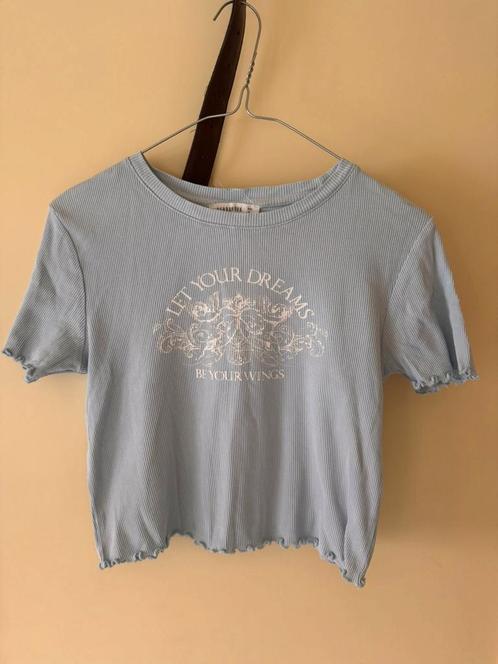 Lichtblauwe Top - Let Your Dreams, Kleding | Dames, T-shirts, Zo goed als nieuw, Maat 38/40 (M), Blauw, Korte mouw, Ophalen of Verzenden