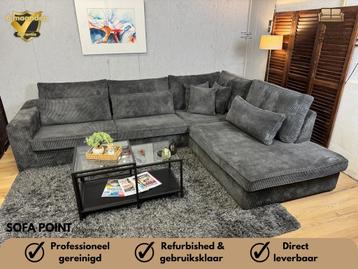 GRATIS LEVERING Zachte Antraciete Ribstof Hoekbank beschikbaar voor biedingen