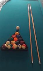 Complete poolset – 2 keu's + ballenset met driehoek, Ophalen, Zo goed als nieuw, Pooltafel