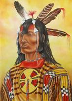 Indiaan Assiniboine krijger, Antiek en Kunst, Kunst | Schilderijen | Klassiek, Ophalen of Verzenden