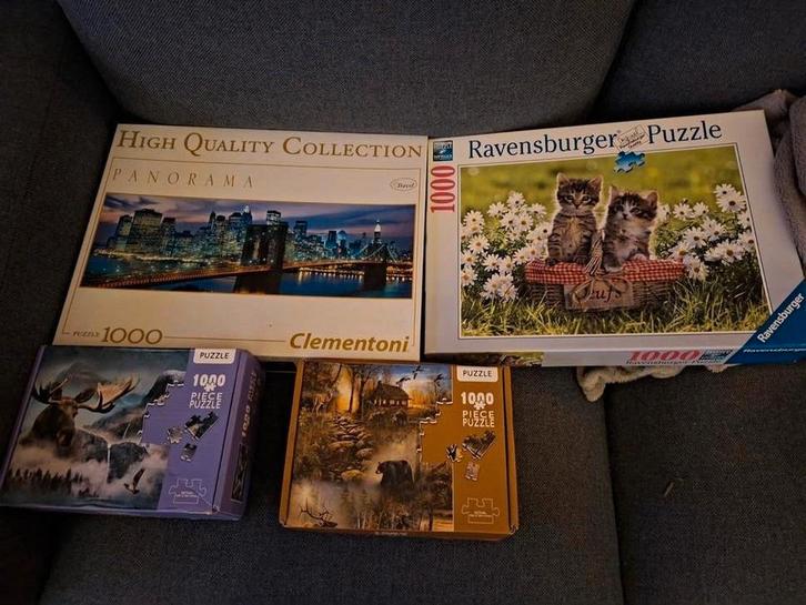 4 Puzzels van 1000 stukjes voor €8, Hobby en Vrije tijd, Denksport en Puzzels, Gebruikt, Legpuzzel, 500 t/m 1500 stukjes, Ophalen of Verzenden