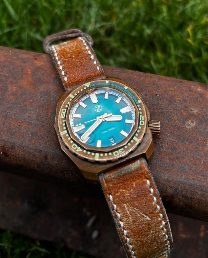 Zelos Hammerhead Bronze Teal - Duikhorloge, Sieraden, Tassen en Uiterlijk, Horloges | Heren, Gebruikt, Polshorloge, Overige merken