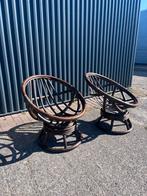 2 x vintage draaistoelen rotan bamboe prijs per stuk, Huis en Inrichting, Stoelen, Ophalen, Gebruikt, Bruin, C
