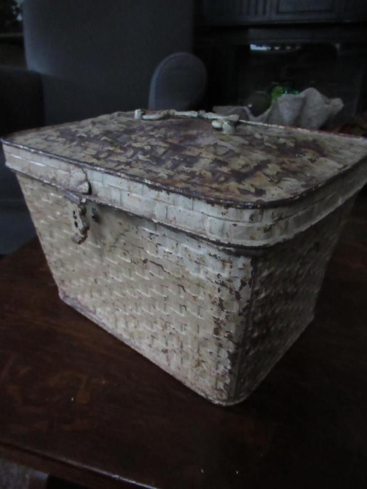 antiek BAKKERSBLIK decor GEVLOCHTEN MAND, blik bakker, Verzamelen, Blikken, Gebruikt, Overige, Overige merken, Ophalen of Verzenden
