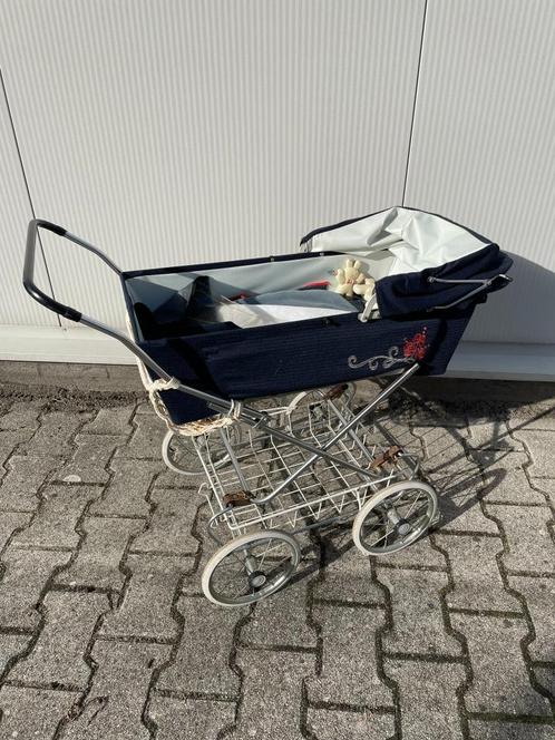 Poppenwagen retro vintage blauw, Kinderen en Baby's, Speelgoed | Poppen, Gebruikt, Babypop, Ophalen