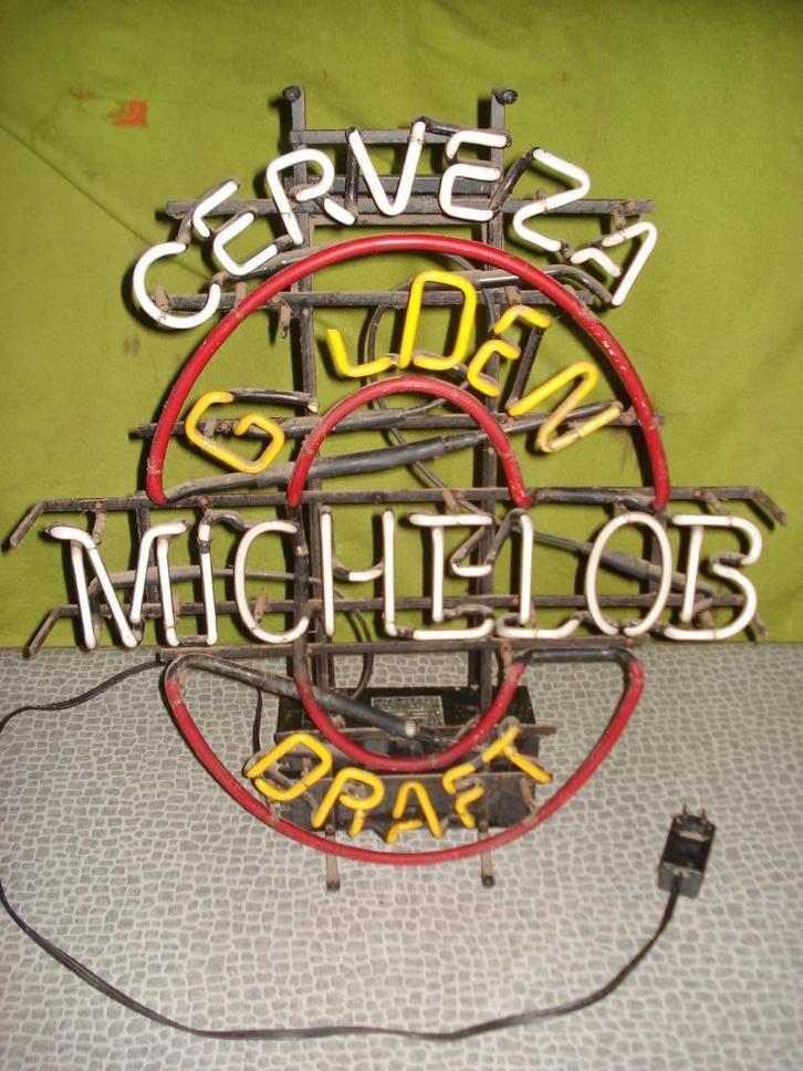 Neon Groot  72 x 64 cm Cerveza Michelob Draft  Bier Usa, Verzamelen, Biermerken, Gebruikt, Reclamebord, Plaat of Schild, Overige merken