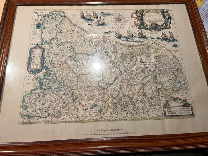 Oude kaart Zeventien Provinciën - Willem Blaeu (1642), Boeken, Atlassen en Landkaarten, Zo goed als nieuw, Landkaart, Nederland